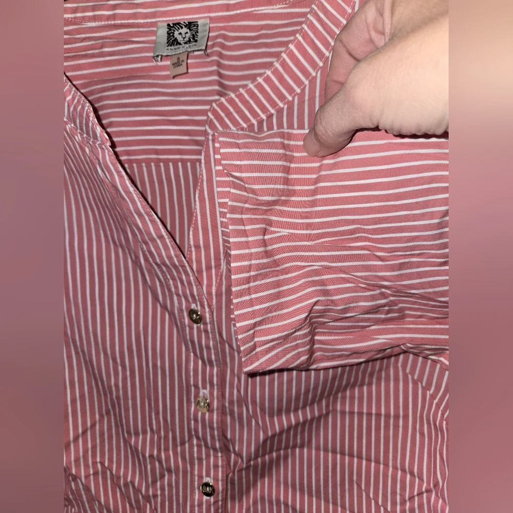 NWOT Women's Anne Klein Pink White Striped Button Up Size Small - Picture 5 of 13